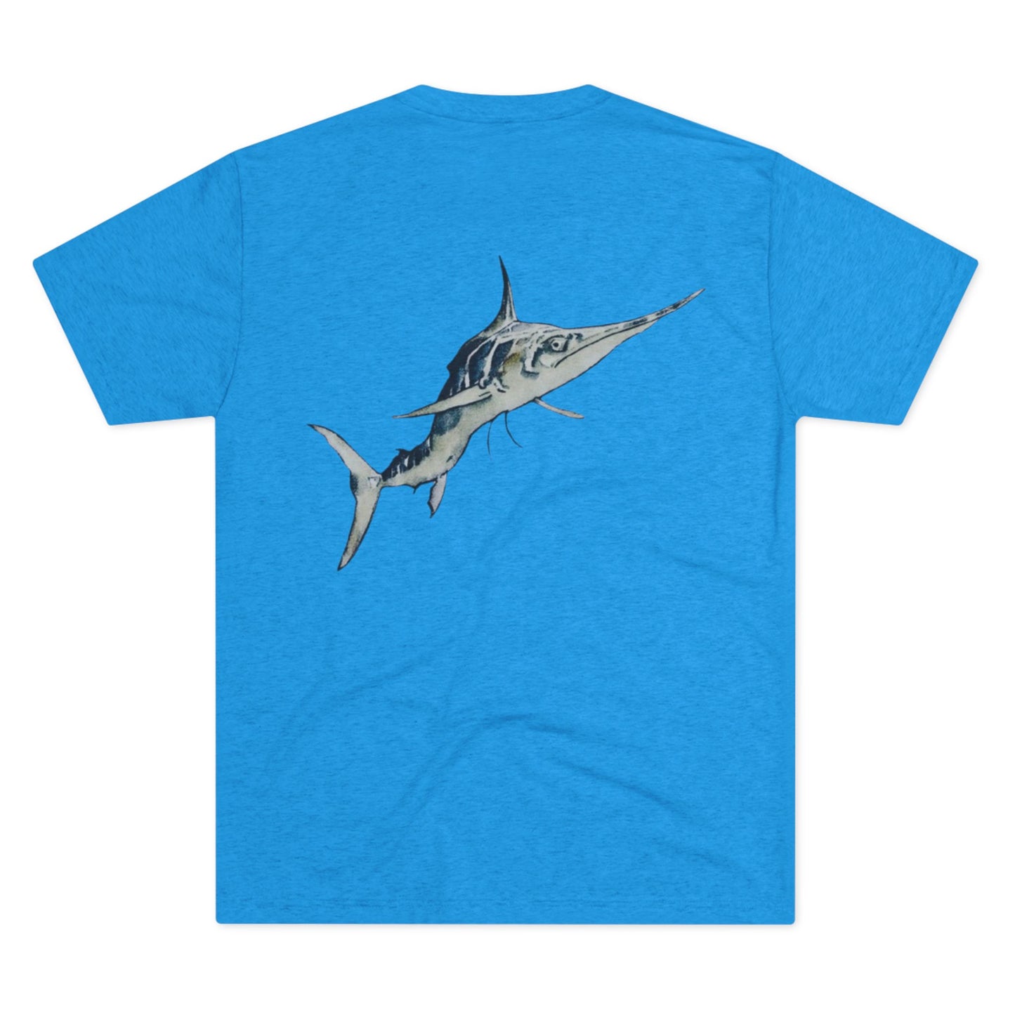 Striped Blue Marlin Unisex Tri-Blend Graphic Crew Tee