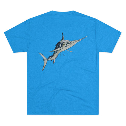 Striped Blue Marlin Unisex Tri-Blend Graphic Crew Tee