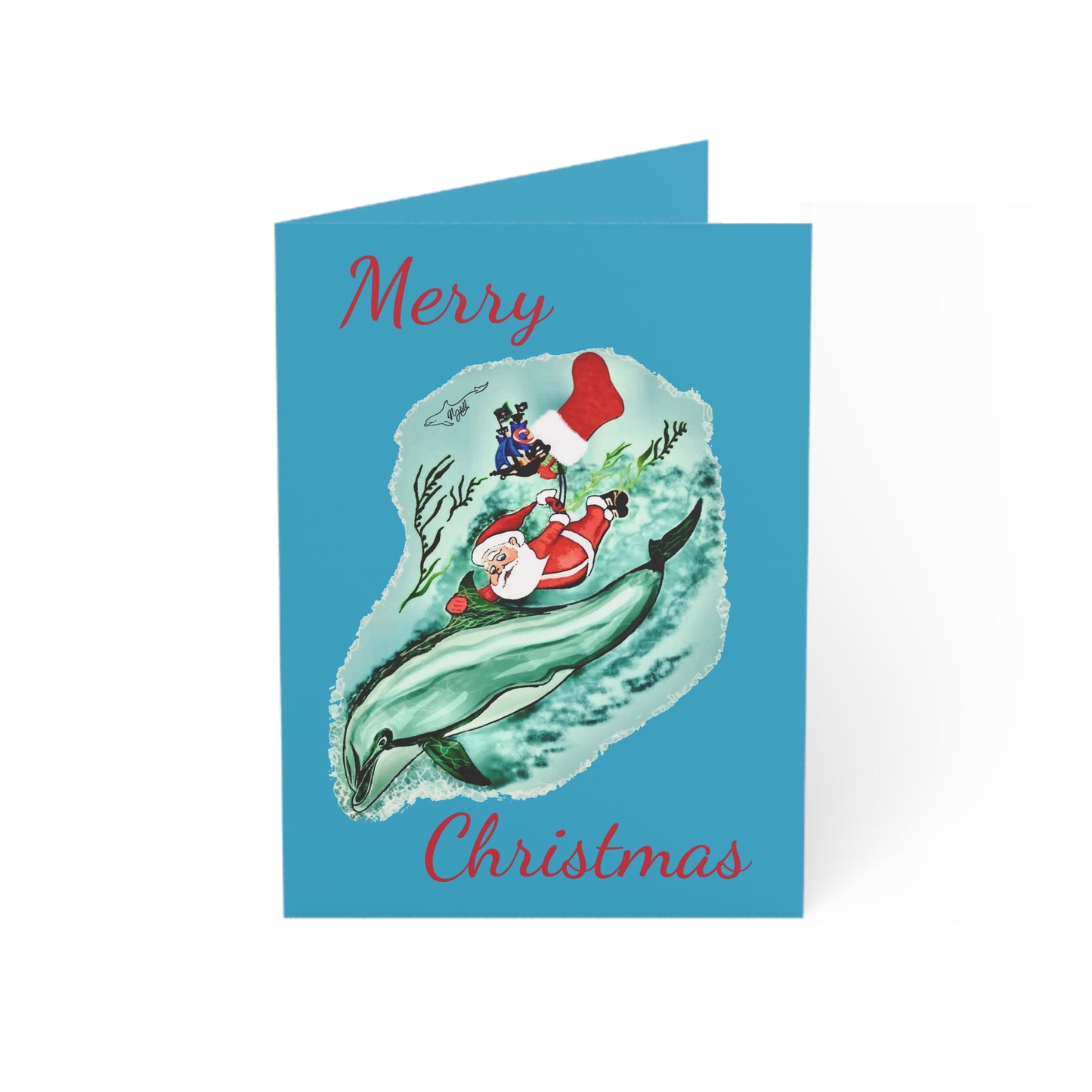 Santa and Dolphin Christmas Greeting Cards (1, 10, 30, and 50pcs)