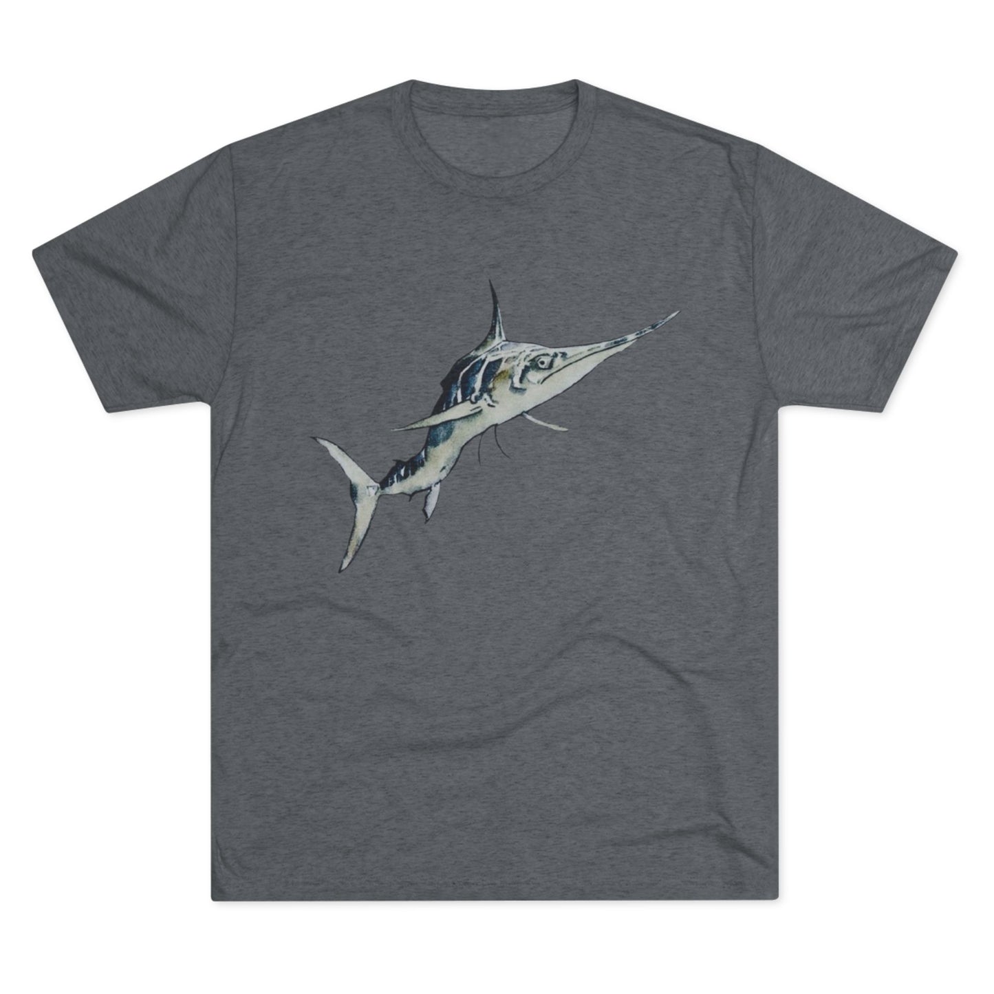 Striped Blue Marlin Unisex Tri-Blend Graphic Crew Tee