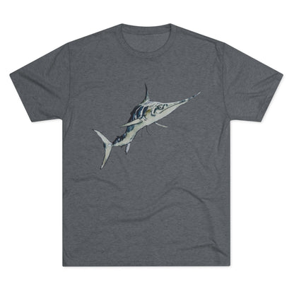 Striped Blue Marlin Unisex Tri-Blend Graphic Crew Tee