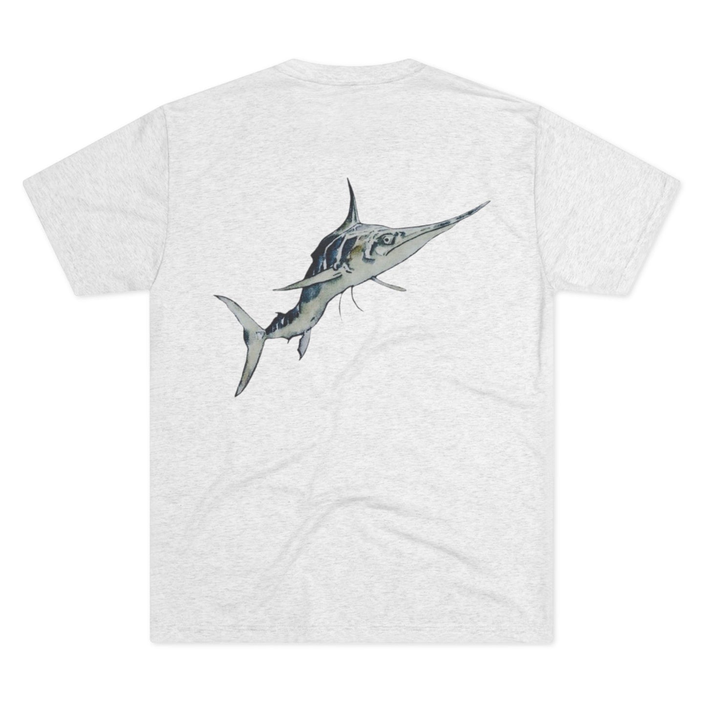 Striped Blue Marlin Unisex Tri-Blend Graphic Crew Tee