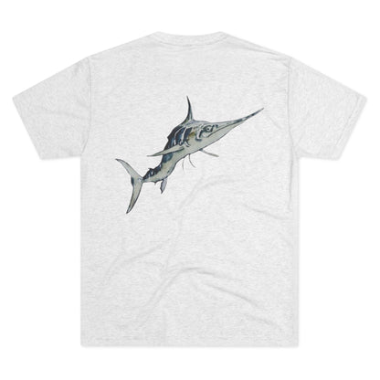 Striped Blue Marlin Unisex Tri-Blend Graphic Crew Tee