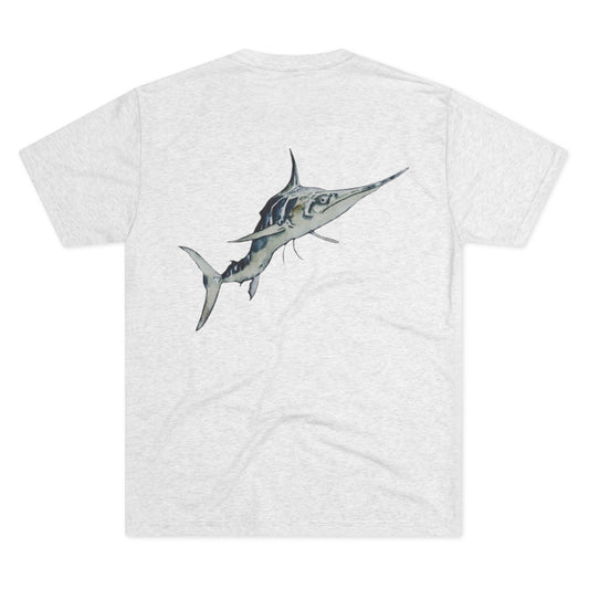 Striped Blue Marlin Unisex Tri-Blend Graphic Crew Tee