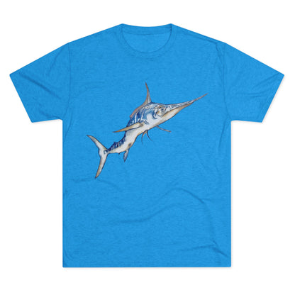 Striped Blue Marlin Unisex Tri-Blend Graphic Crew Tee