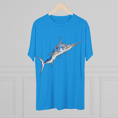 Striped Blue Marlin Unisex Tri-Blend Graphic Crew Tee