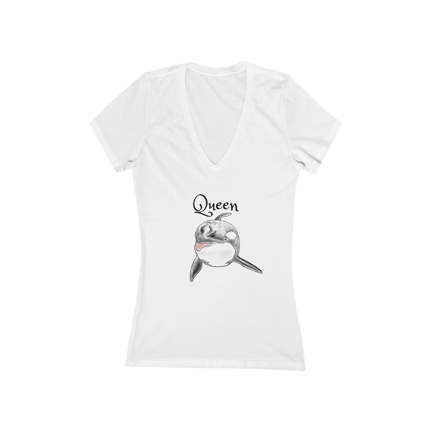 Queen Katina Orca Whale Women's Jersey Short Sleeve Deep V-Neck Tee