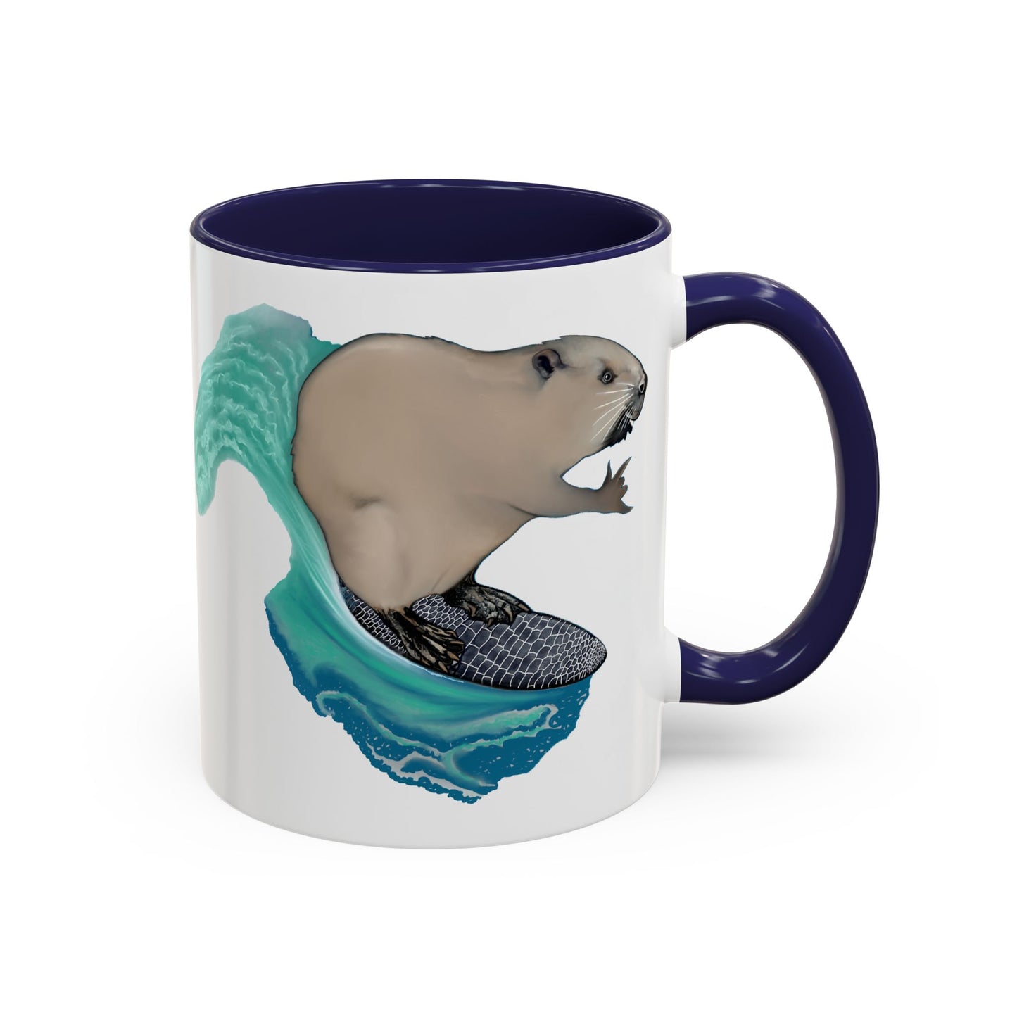 Surfing Beaver Accent Coffee Mug, 11oz