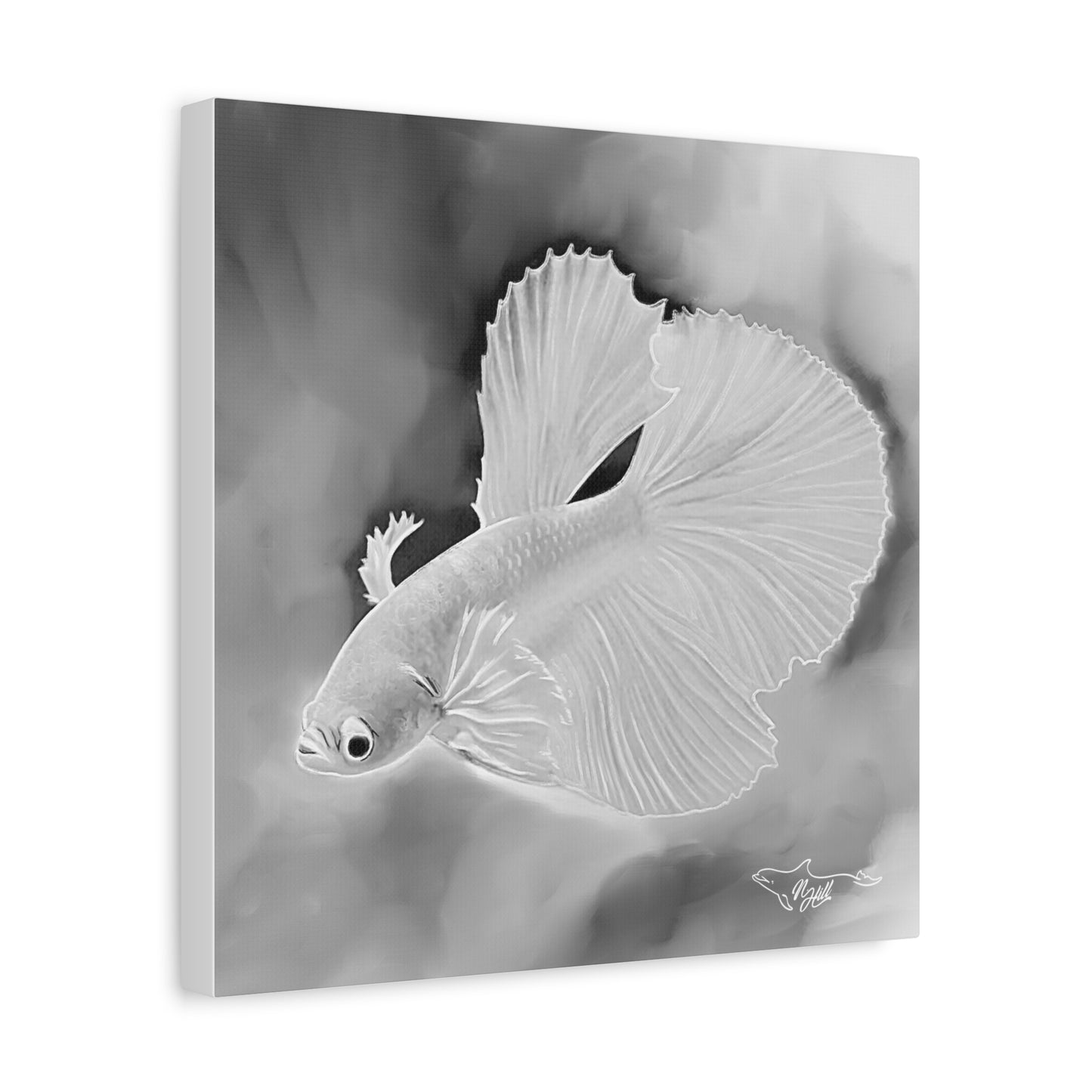 White  Betta Fish Matte Canvas, Stretched, 1.25"