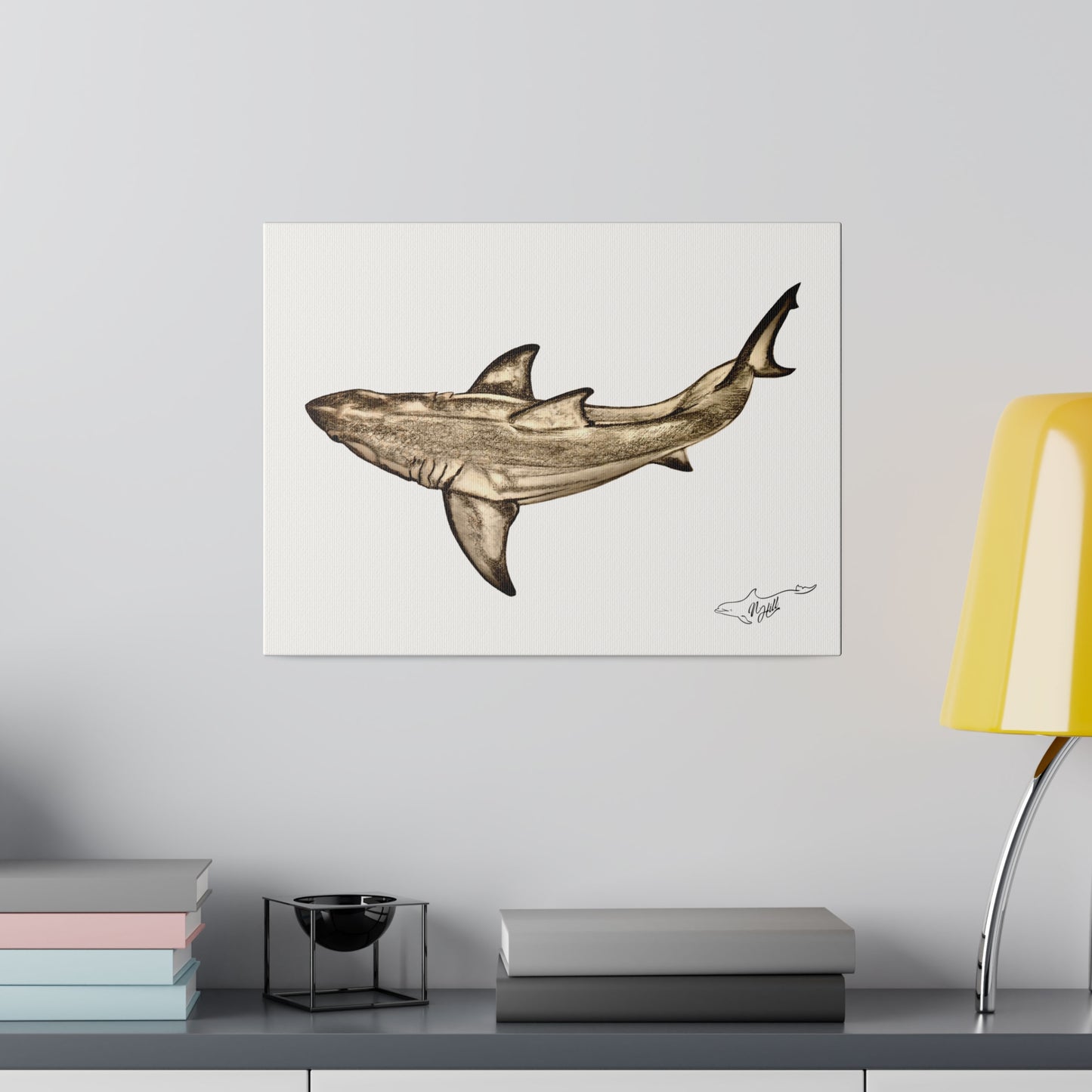 Great White Shark Matte Canvas 16" x 12", Stretched, 0.75"