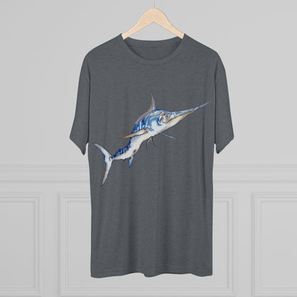 Striped Blue Marlin Unisex Tri-Blend Graphic Crew Tee