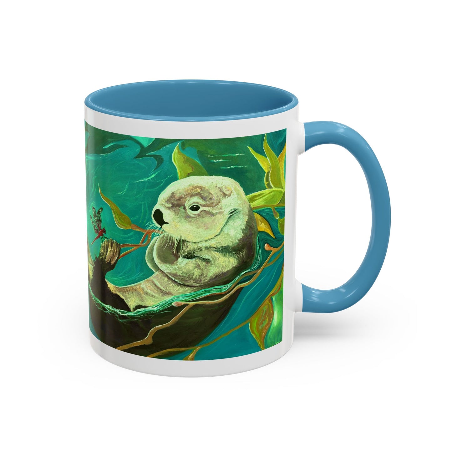 Otter and Dragonfly Accent Coffee Mug, 11oz