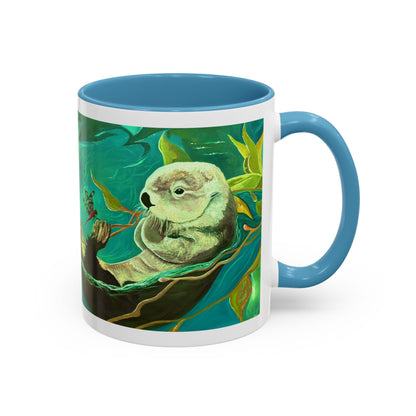 Otter and Dragonfly Accent Coffee Mug, 11oz