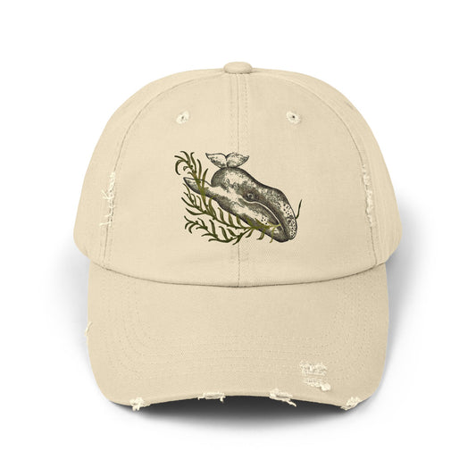 Gray Whale Unisex Distressed Cap