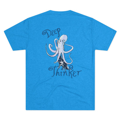 Deep Thinker Octopus Unisex Tri-Blend Back Print Crew Tee