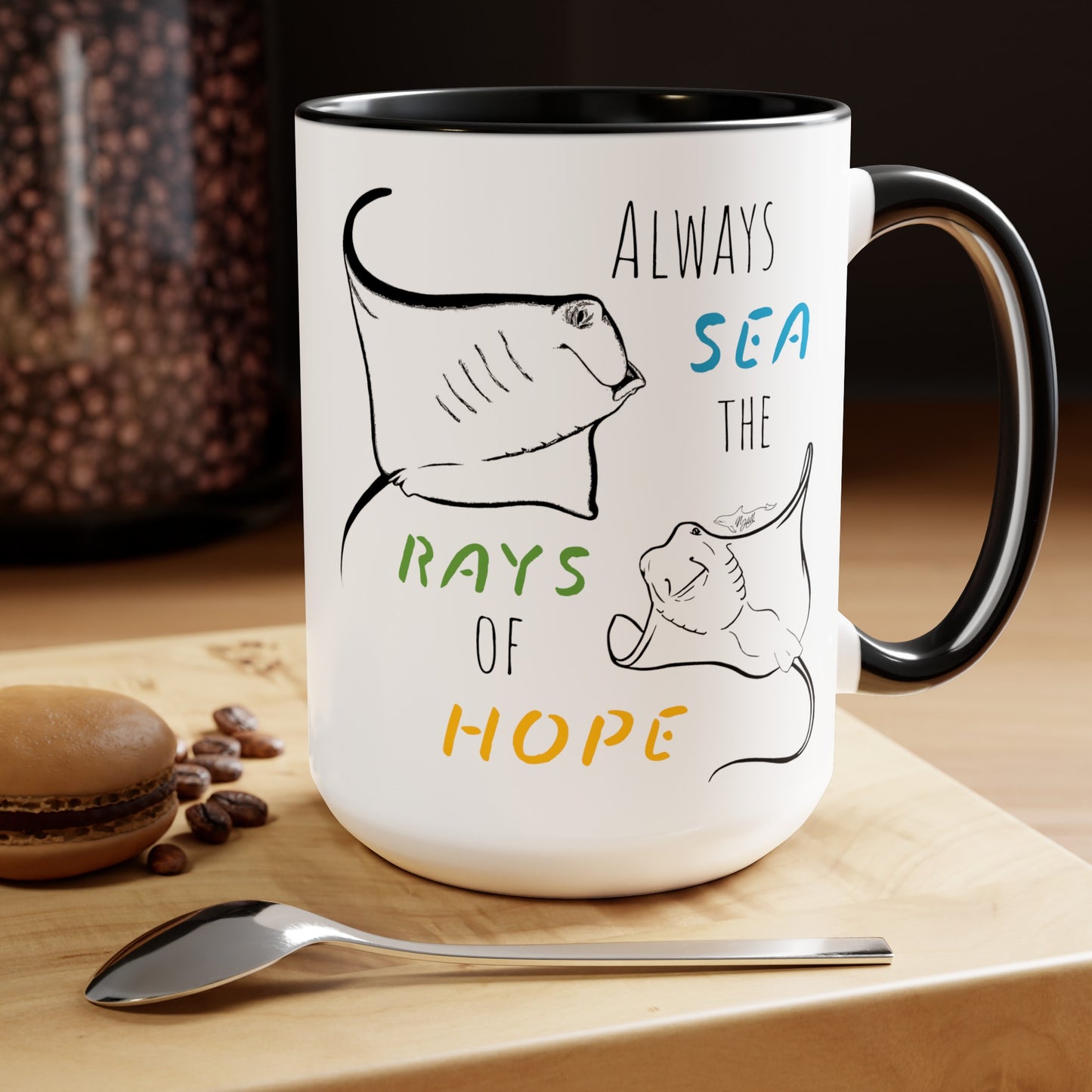 Sea Rays Two-Tone Coffee Mugs, 15oz