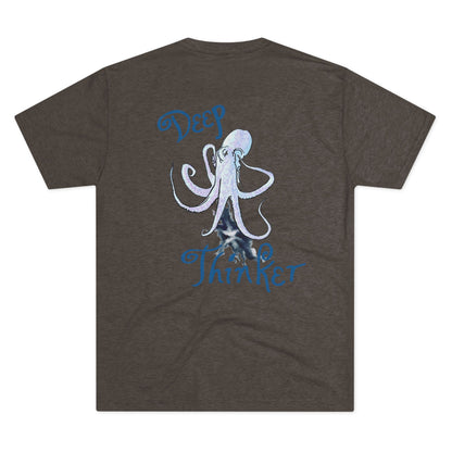 Deep Thinker Octopus Unisex Tri-Blend Back Print Crew Tee