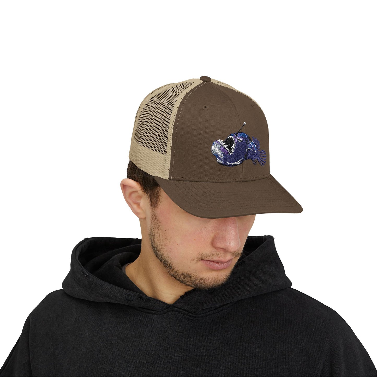 Angler Fish Embroidered Snapback Trucker Cap