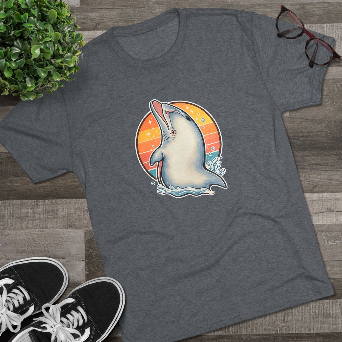 Dolphin Retro Unisex Tri-Blend Crew Tee