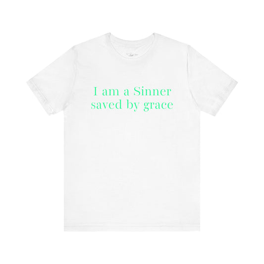 I Am A Sinner Saved By Grace Jersey Short Sleeve Tee