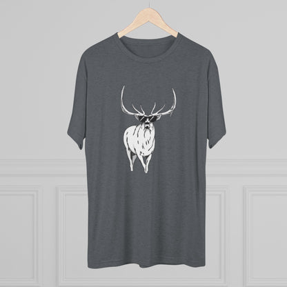 Bugling Elk in Sun Glasses Unisex Tri-Blend Crew Tee