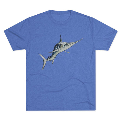 Striped Blue Marlin Unisex Tri-Blend Graphic Crew Tee