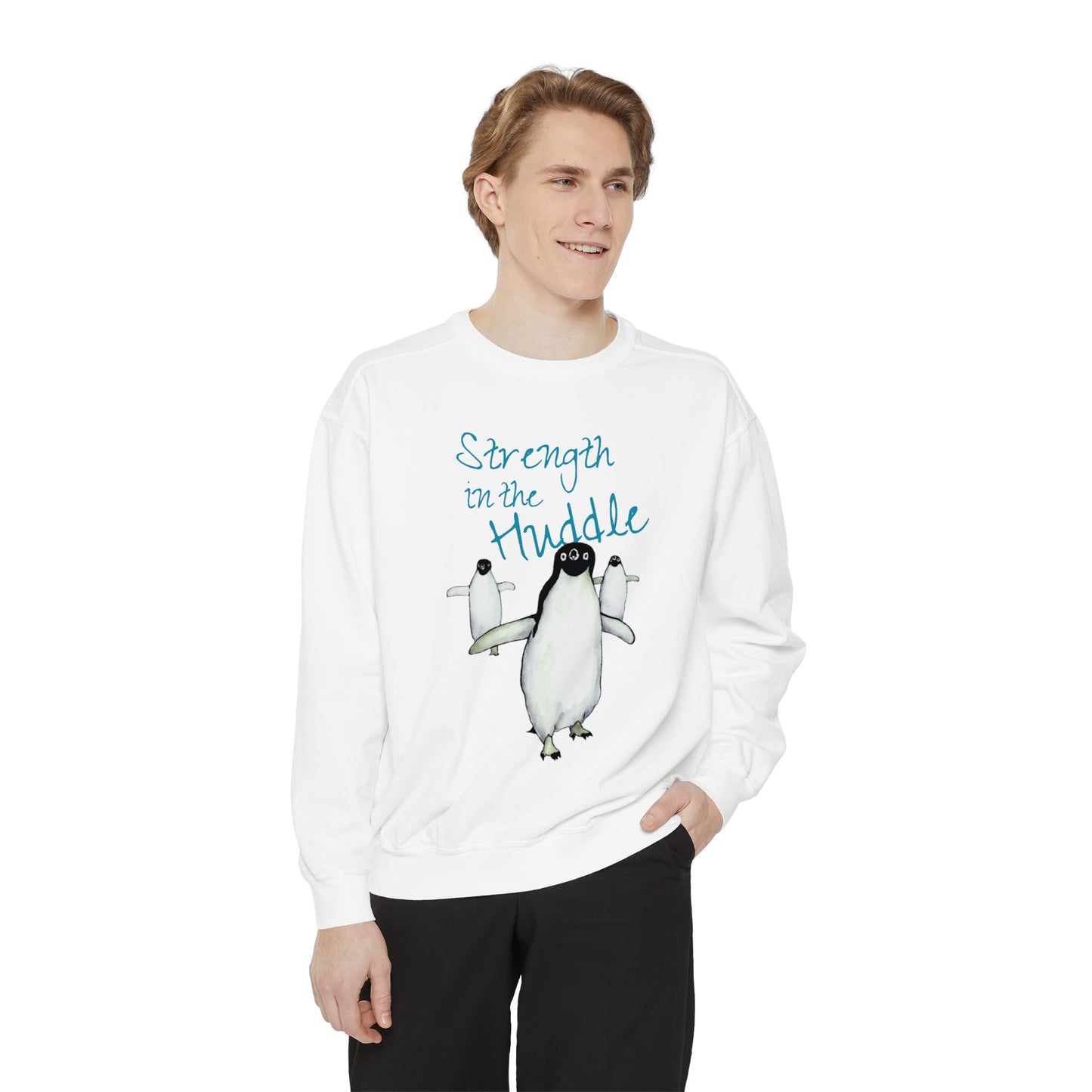 Strength in the Huddle Adelie Penguin Unisex Garment-Dyed Sweatshirt
