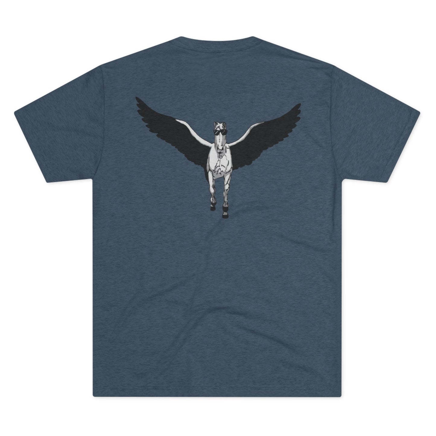 Pegasus in Sunglasses back print Unisex Tri-Blend Crew Tee