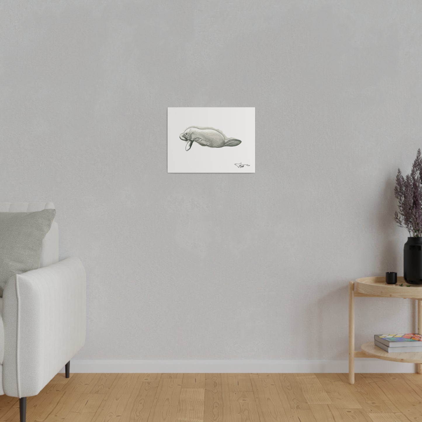 Manatee Black and White Matte Canvas, Stretched, 0.75"