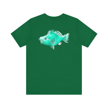 Blue Parrot Fish Unisex Jersey Short Sleeve Tee (Back Design)