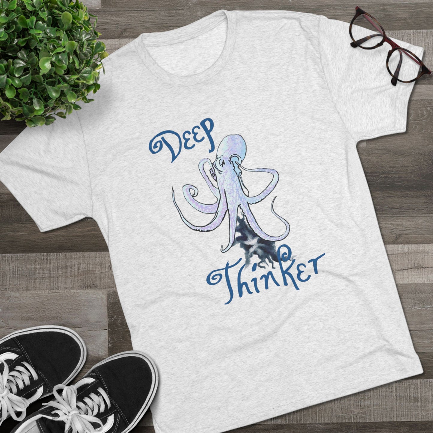 Deep Thinker Octopus Unisex Tri-Blend Crew Tee