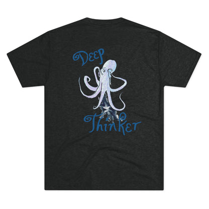 Deep Thinker Octopus Unisex Tri-Blend Back Print Crew Tee
