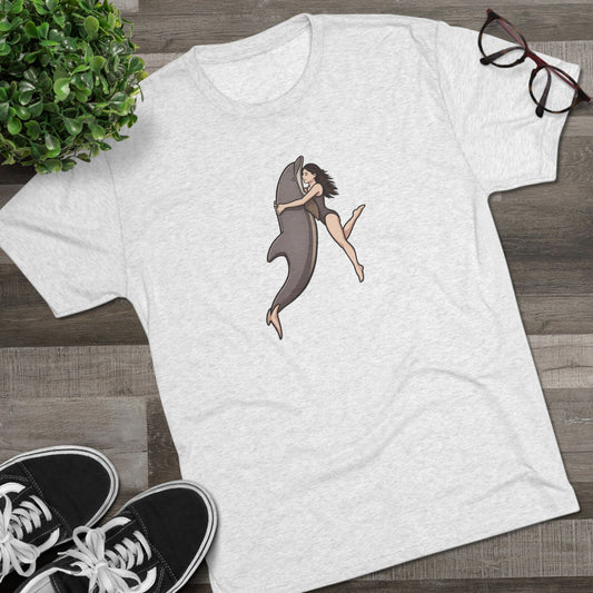 Dolphin Swim Woman swimming with Dolphin Unisex Tri-Blend Crew Tee