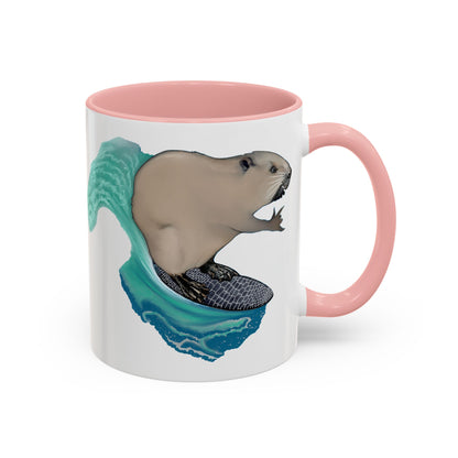 Surfing Beaver Accent Coffee Mug, 11oz