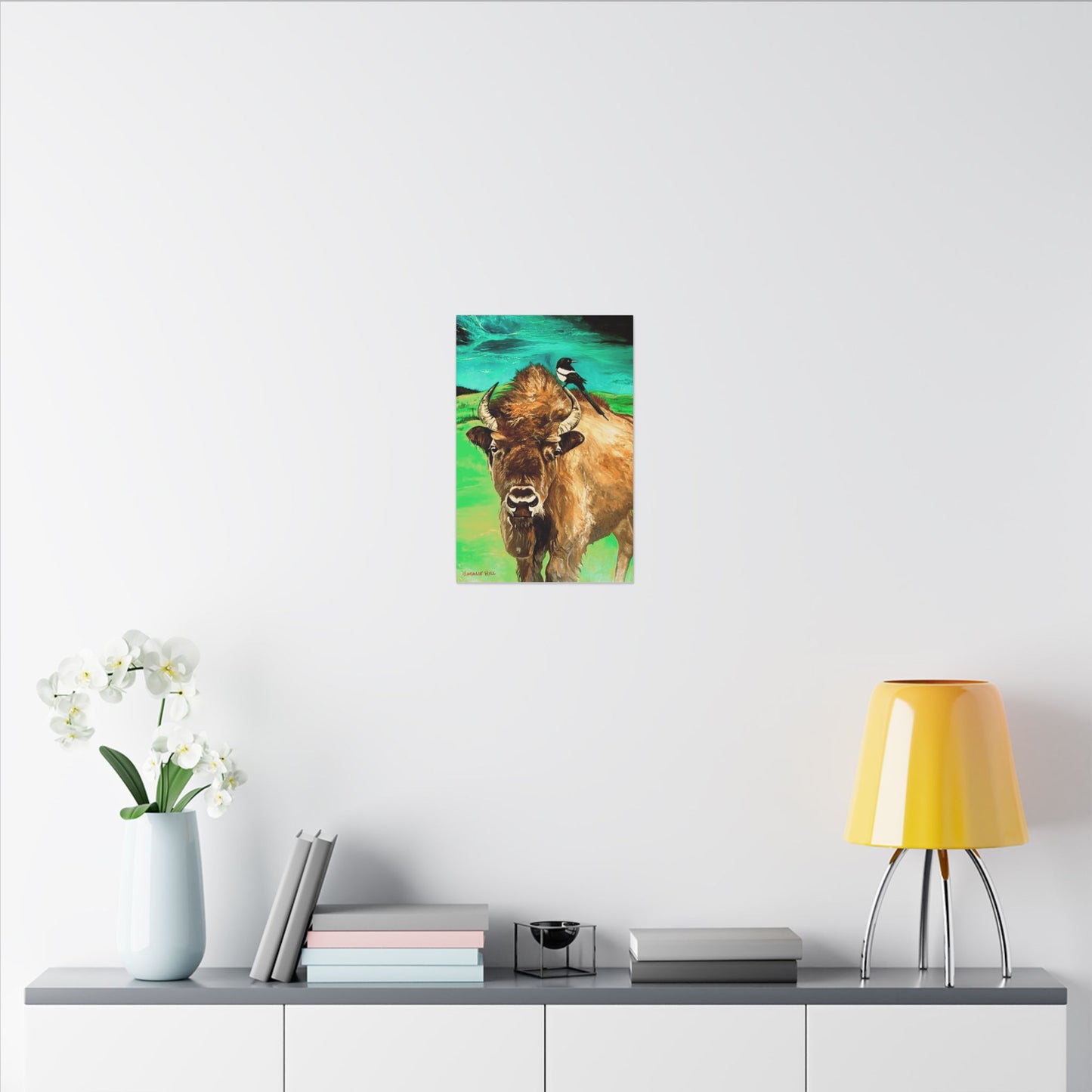 Idaho Sentinel Bison and Magpie Matte Canvas, Stretched, 0.75"