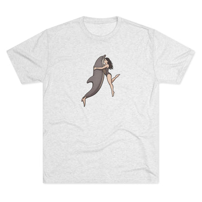 Dolphin Swim Woman swimming with Dolphin Unisex Tri-Blend Crew Tee