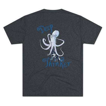 Deep Thinker Octopus Unisex Tri-Blend Back Print Crew Tee