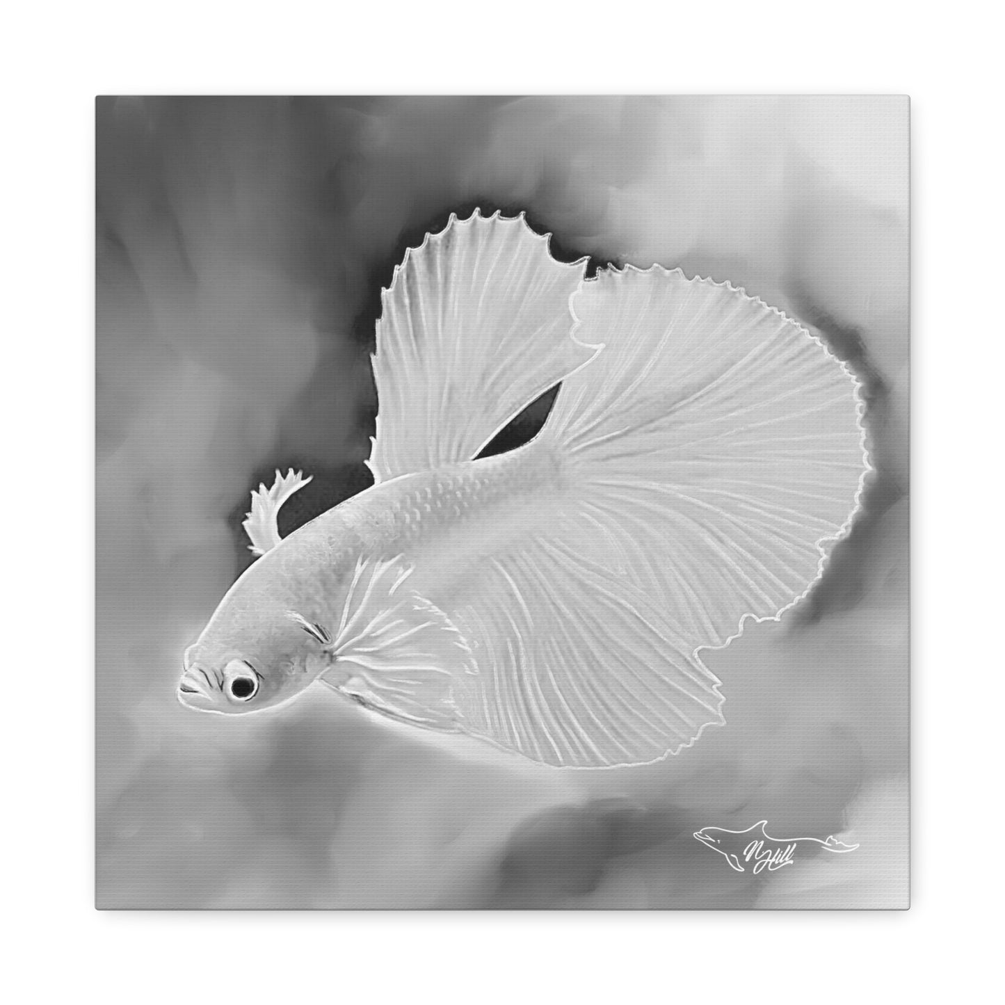 White  Betta Fish Matte Canvas, Stretched, 1.25"