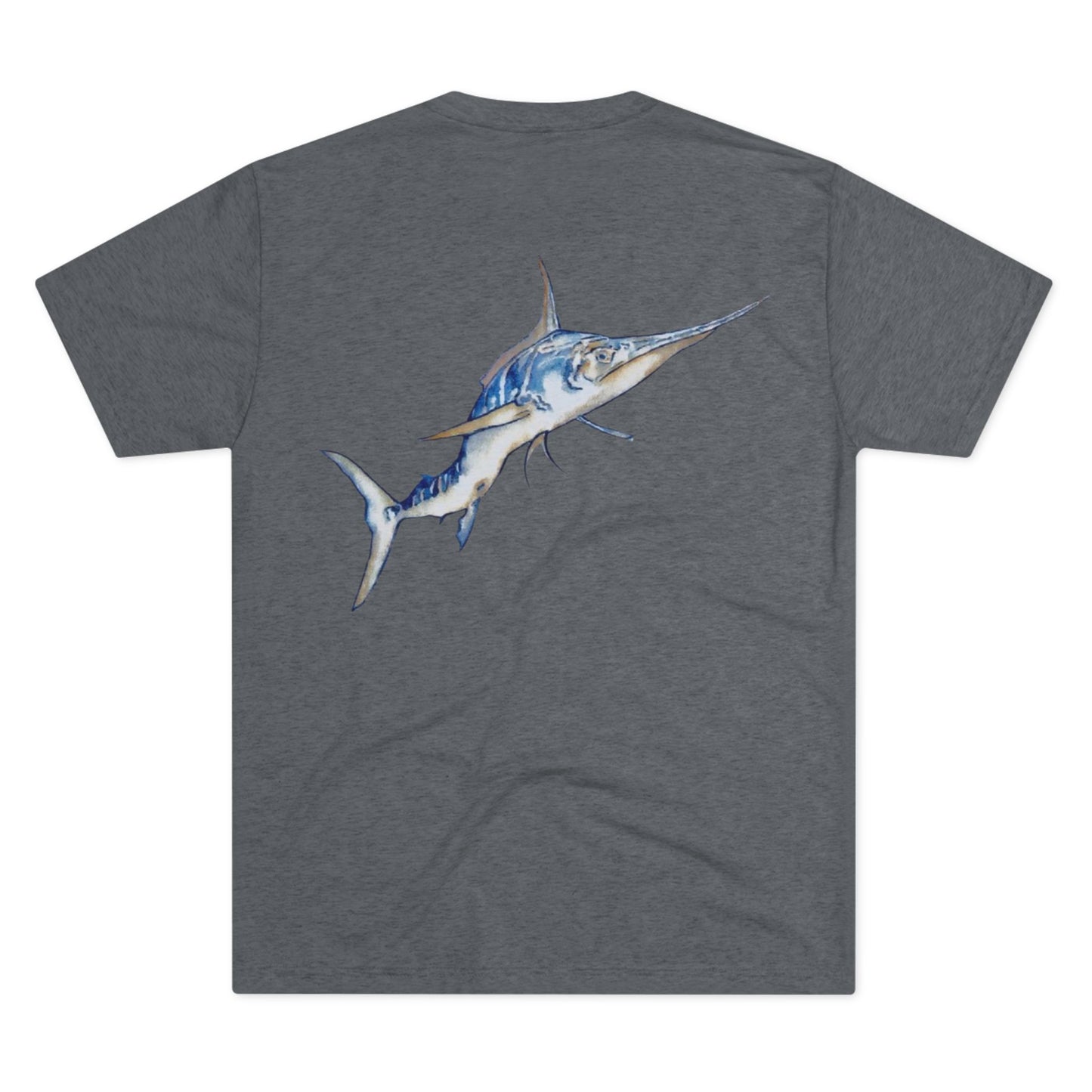 Striped Blue Marlin Unisex Tri-Blend Graphic Crew Tee