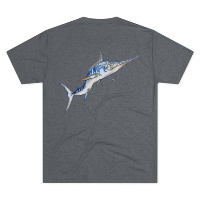 Striped Blue Marlin Unisex Tri-Blend Graphic Crew Tee