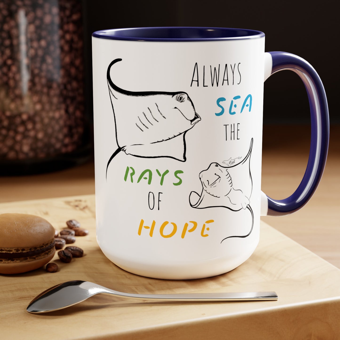 Sea Rays Two-Tone Coffee Mugs, 15oz