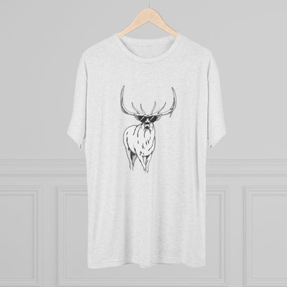 Bugling Elk in Sun Glasses Unisex Tri-Blend Crew Tee